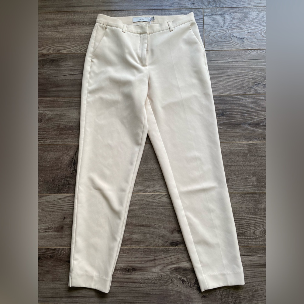 NWOT ICHI IHLEXI TROUSERS, beige/ neutral, slight crop, mid rise, straight leg - Picture 4 of 13